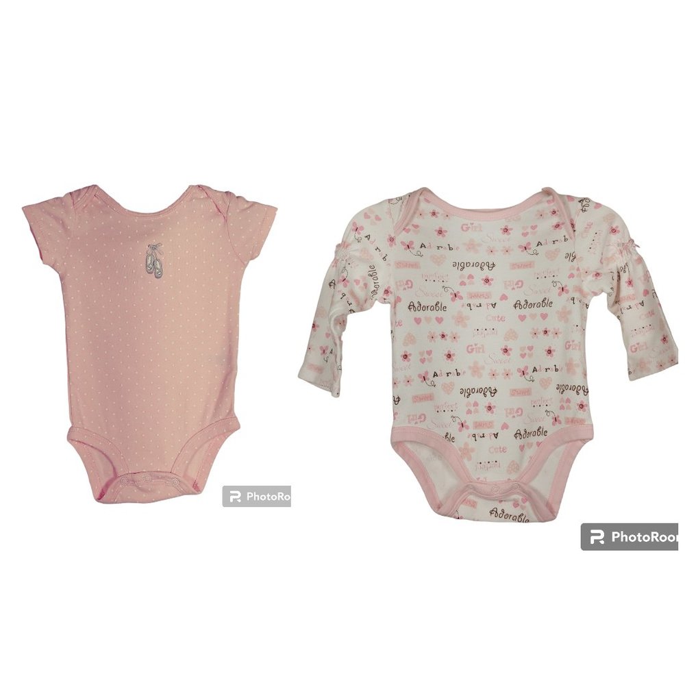 Bundle of 2 Carter & Vitamin Baby Infant Girl Onesies (Size 6 months)